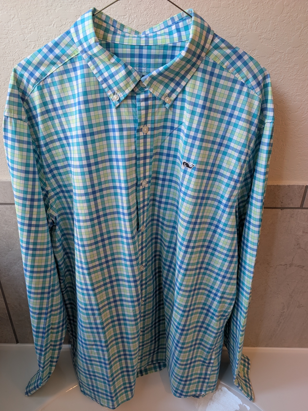 Vineyard Vines Blue and Green Plaid Button-Down Shirt
